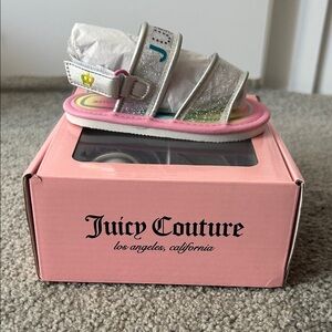 Juicy Couture Silver Glitter Kids Sandals with Pink Footbed Trim